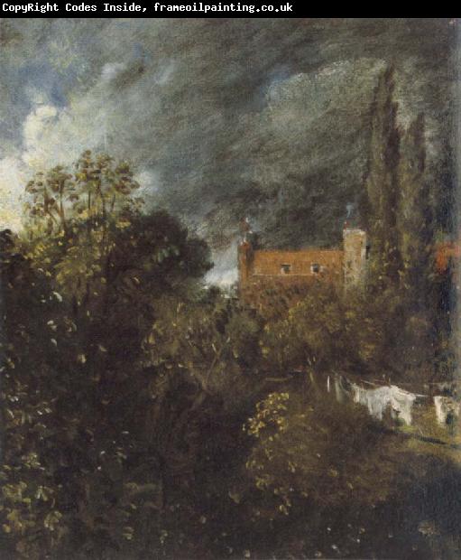 John Constable View in  Garden at Hampstead,with a Red House beyond
